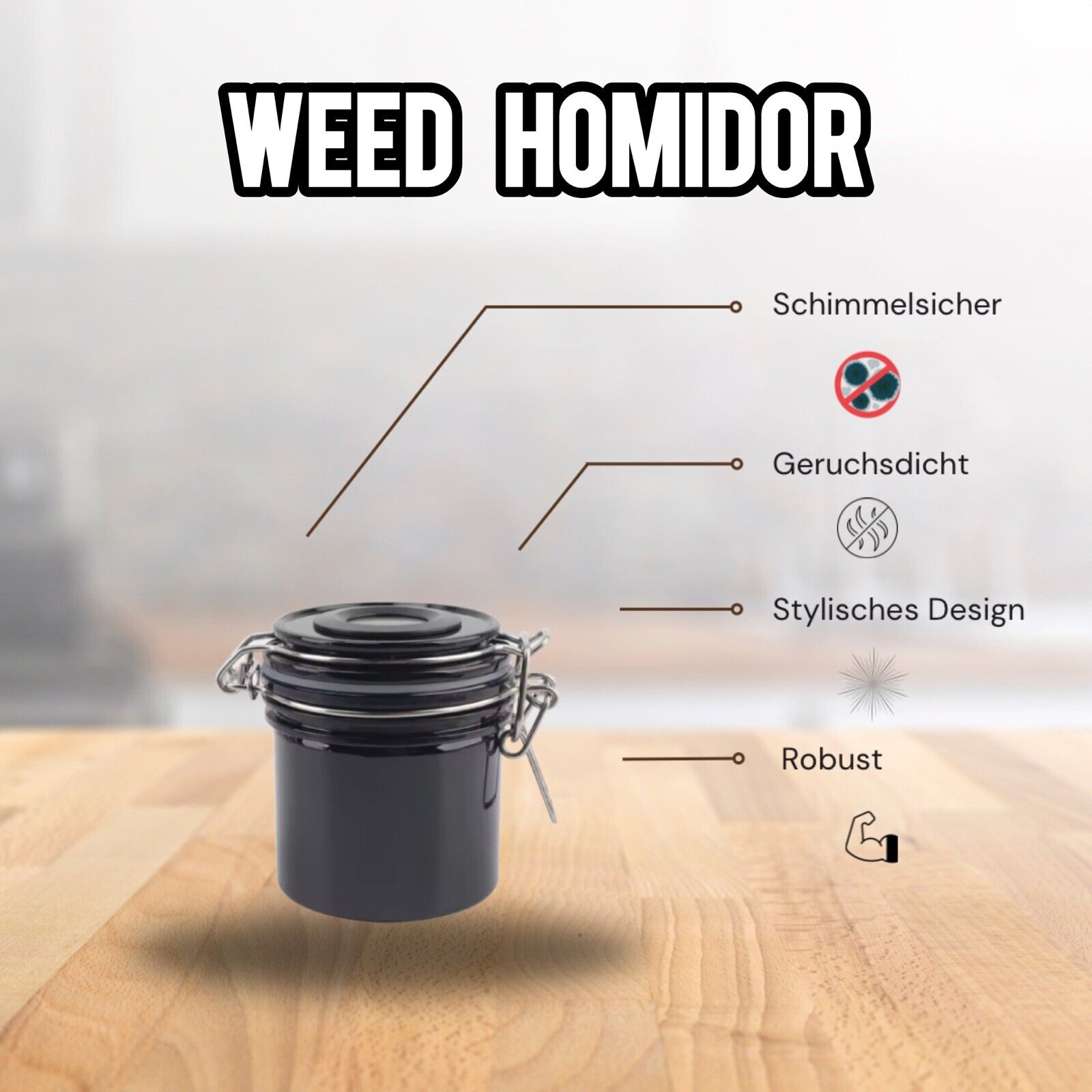 Weed Curing - Humidor - Kräuterglas mit Hygrometer | Geruchsdicht