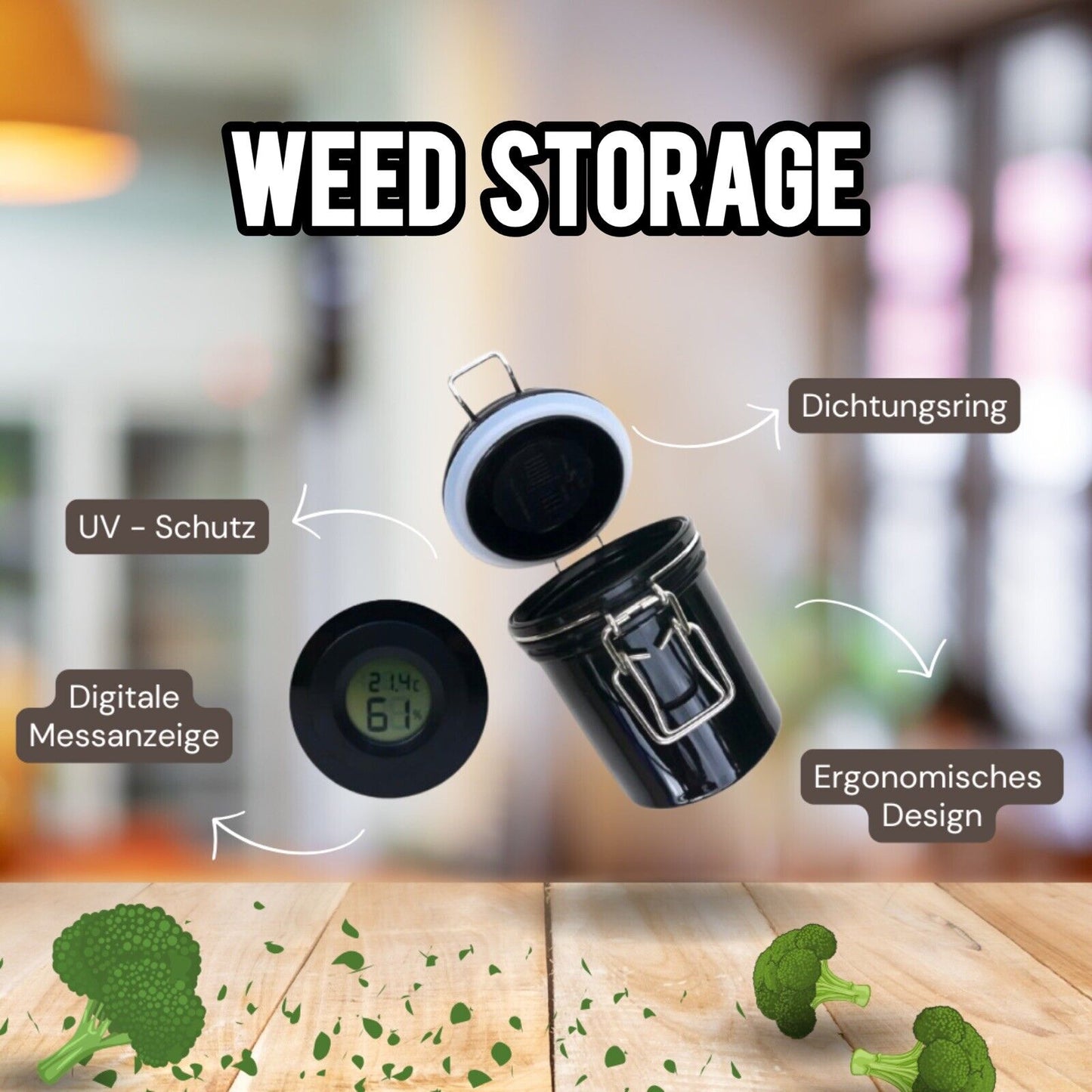 Weed Curing - Humidor - Kräuterglas mit Hygrometer | Geruchsdicht